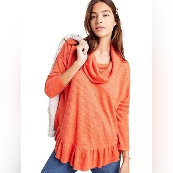 Maeve Sweaters - Maeve By Anthropologie Women's Ruffle Pullover Orange Cowl Neck Sweater Size: S